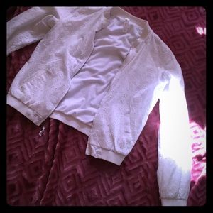 White lacy light bomber jacket